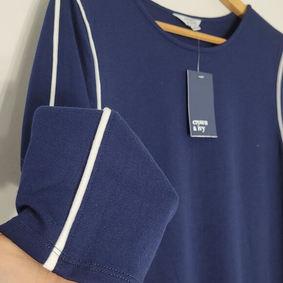 ✔️Crown & ivy NEW Women's Navy Blue Long Sleeve Pullover Loose Fit Dress Small - Picture 3 of 11